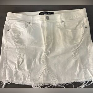Express White Distressed Mini Skirt